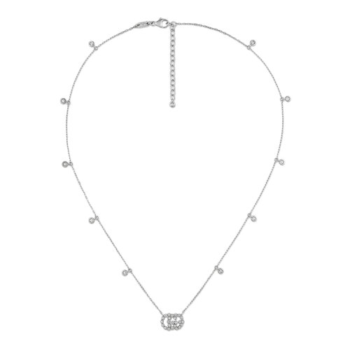 GUCCI/古馳 GG Running 雙G鑲鉆18k金白金項鏈 481624J85689066