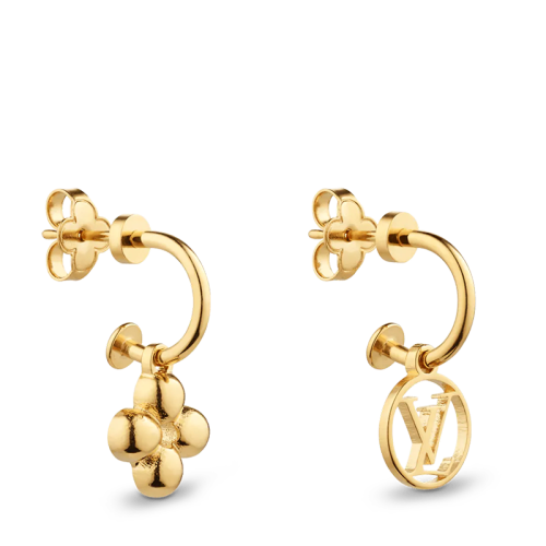 Louis Vuitton/路易威登 22春夏新款BLOOMING系列 金色金屬徽標(biāo)字母造型耳環(huán)M64859