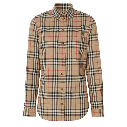 BURBERRY/博柏利  女士棕色復(fù)古Vintage Check圖案修身彈力棉斜紋布襯衫80222841