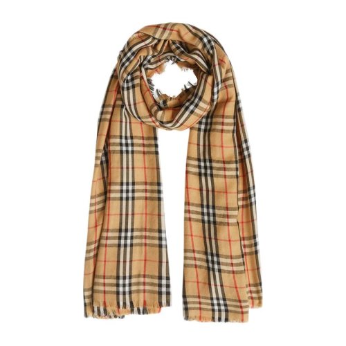 BURBERRY/博柏利 男女通用 中性時尚淺棕色蠶絲格紋圍巾圍脖 4076807