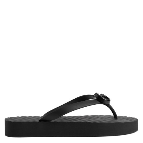 GUCCI/古馳 女士黑色人字紋橡膠雙G涼拖?655463J87101000