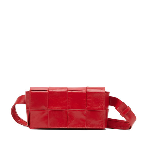 Bottega Veneta/葆蝶家 CASSETTE系列 男士迷你番茄紅小牛皮雙磁扣腰包651053VCQ726541