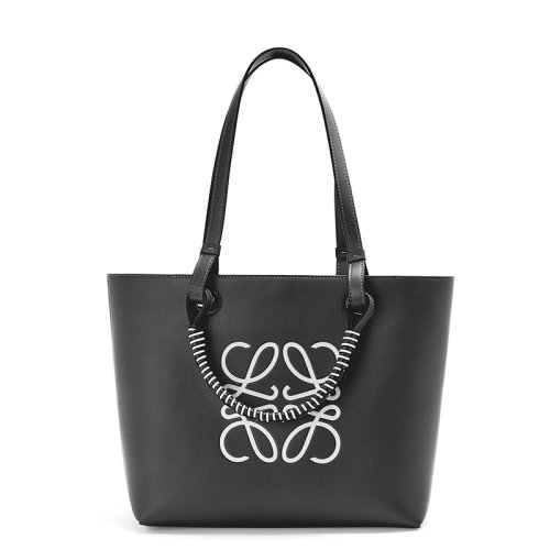 LOEWE/羅意威 20  Anagram Tote系列 女士小號(hào)黑色/柔白色小牛皮徽標(biāo)印花單肩手提托特包0010594075