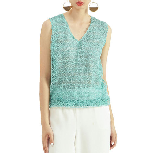 nisiss/怡夕19秋冬鏤空花紋無袖疊透針織衫女士針織衫/毛衣/背心N161SK0773