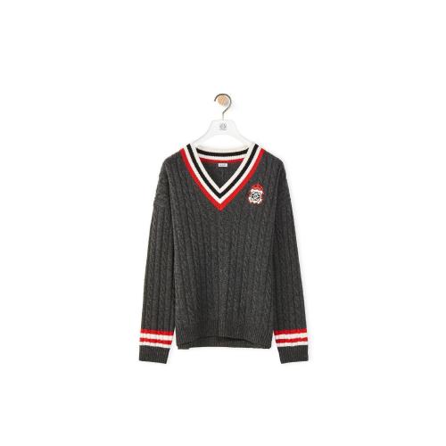  LOEWE羅意威 22年秋冬 男士 針織衫 V-neck cable sweater in wool H800Y14K23-1220