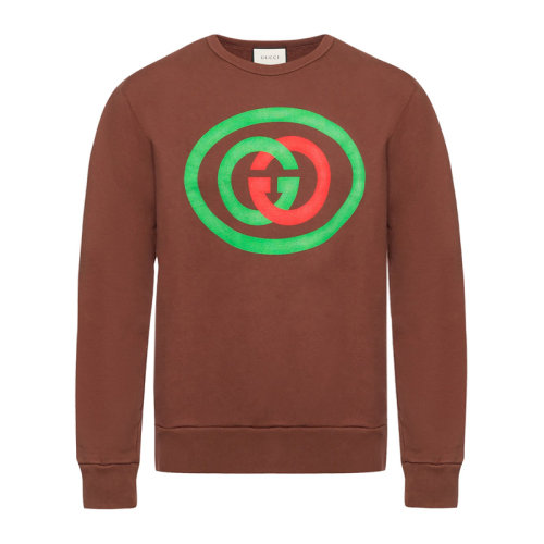 GUCCI/古馳   男士棕色棉質(zhì)經(jīng)典LOGO印花套頭衫時尚圓領(lǐng)衛(wèi)衣