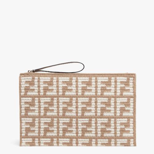  FENDI芬迪 22年秋冬 女士 手拿包 淺棕色皮革與羊絨手拿包 8N0178ALMLF0YPQ