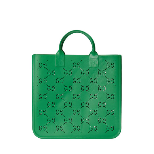 GUCCI/古馳 22春夏新款 兒童款綠色橡膠壓紋鏤空老花手提托特包?679365JFO003727