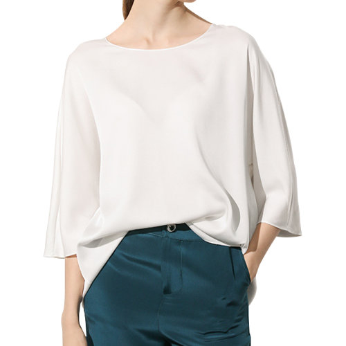 GeleiStory/GeleiStory 歐美夏季新款真絲簡約t恤女夏寬松顯瘦七分袖上衣女士長袖T恤