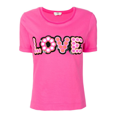 Fendi/芬迪 20春夏 女裝 服飾 粉色圓領(lǐng)棉質(zhì)LOVE圖案半袖 女士短袖T恤 FAF047