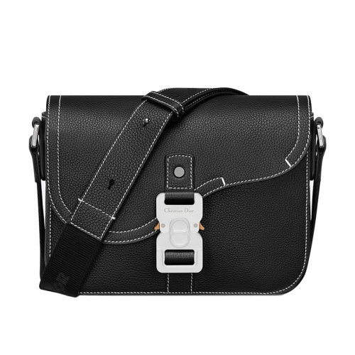 DIOR/迪奧 22新款 Saddle系列 男士mini黑色粒面小牛皮翻蓋閉合鋁制搭扣調(diào)節(jié)皮革提花肩帶肩背斜挎郵差包1ADPO049YKK_H00N