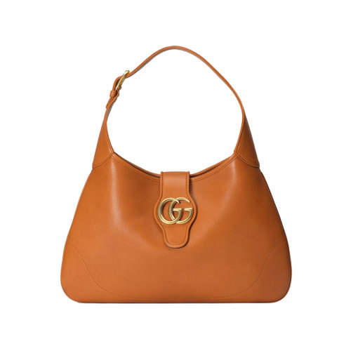 GUCCI/古馳 23春夏新款 Aphrodite系列 女士中號(hào)棕色皮革金色飾面雙G磁扣調(diào)節(jié)肩帶單肩包726274AAA9F2316