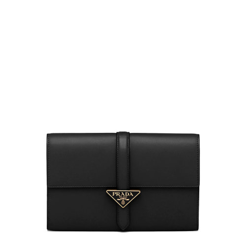 PRADA/普拉達 22年新款 女士大號黑色皮革三角金標搭扣手拿公文包1MF0_070_F0002