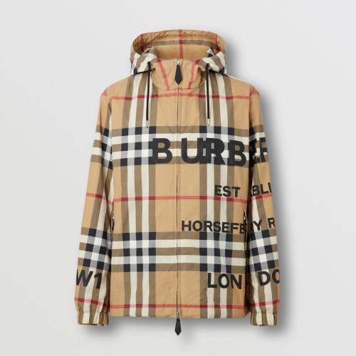  BURBERRY 22年秋冬 男士 Horseferry 印花格紋尼龍連帽外套 80502821