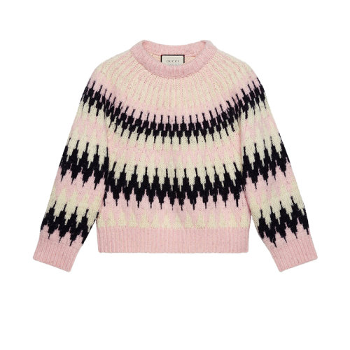 GUCCI/古馳 新款男士粉色之字形提花短款羊毛毛衣 633823XKBIZ9147