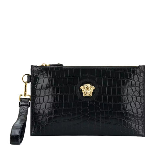 VERSACE/范思哲  男士黑色鱷魚紋金色美杜莎頭像手拿包錢包男包 DP84725-DCOV4-D41OH
