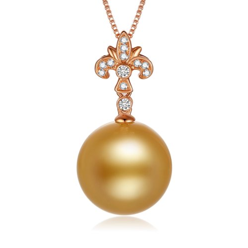 【精工品】SANDYRILLA/仙蒂瑞拉 14-15mm正圓南洋金珍珠吊墜/18K金鉆石吊墜