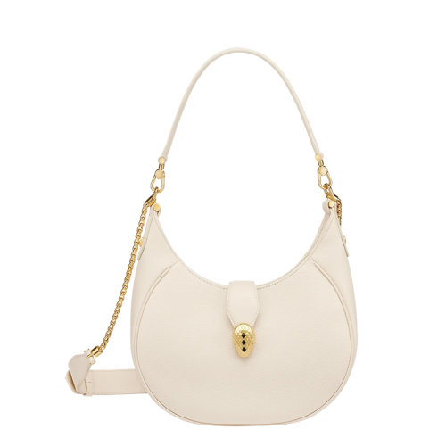 BVLGARI/寶格麗 22早春 新款SERPENTI ELLIPSE系列 女士中號(hào)象牙白色小牛皮蛇首搭扣單肩手提腋下包291639