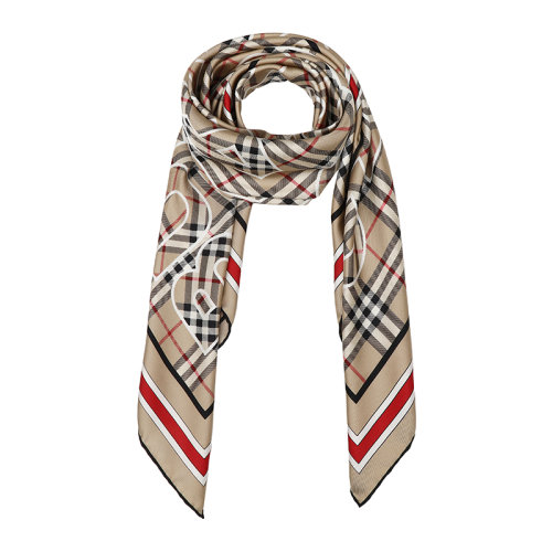 BURBERRY/博柏利徽標印花 Vintage 格紋桑蠶絲方巾絲巾8039564