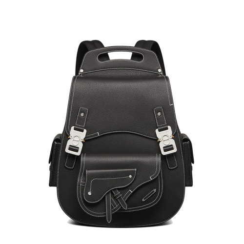 DIOR/迪奧 22春夏新款GALLOP系列 男士大號黑色粒面牛皮革緝面線翻蓋開合馬鞍雙肩背包1ADBA164YKK_H00N