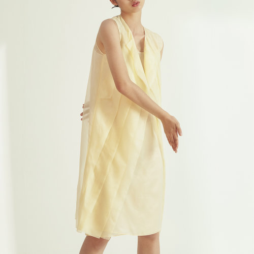 nisiss/怡夕斜裁撕片前襟兩用外套連身裙女士連衣裙n152so15