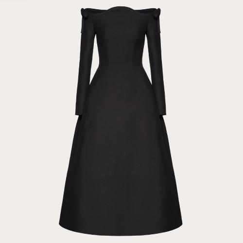  VALENTINO華倫天奴 22年秋冬 女士 連衣裙 ROBE MI-LONGUE EN CREPE COUTURE ORNéE DE NOEUDS