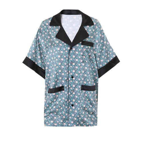 bifubyxingchen/彼伏男士綠色真絲印花家居短袖男睡衣/家居服