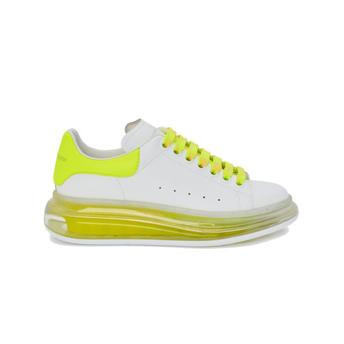Alexander McQueen/亞歷山大麥昆 22年秋冬新款 女士白色/酸性黃色牛皮革闊型透明底運(yùn)動鞋718255WICGN8953