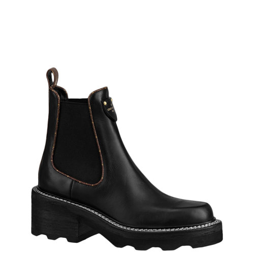 Louis Vuitton/路易威登 22年早春新款 LV BEAUBOURG系列 女士黑色小牛皮切爾西靴踝靴1A8949