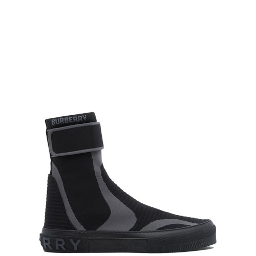 BURBERRY/博柏利 22年春夏新款 男士黑色針織彈性尼龍面料條紋裝飾高幫運(yùn)動(dòng)鞋80523331