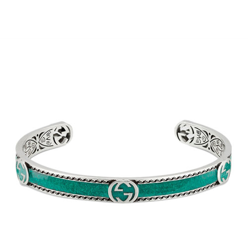 GUCCI/古馳  925銀綠松石琺瑯GG細(xì)節(jié)手鐲645570J84108136