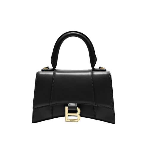 Balenciaga/巴黎世家   黑色亮面小牛皮金扣沙漏包XS款單肩斜挎手提包5928331QJ4M1000