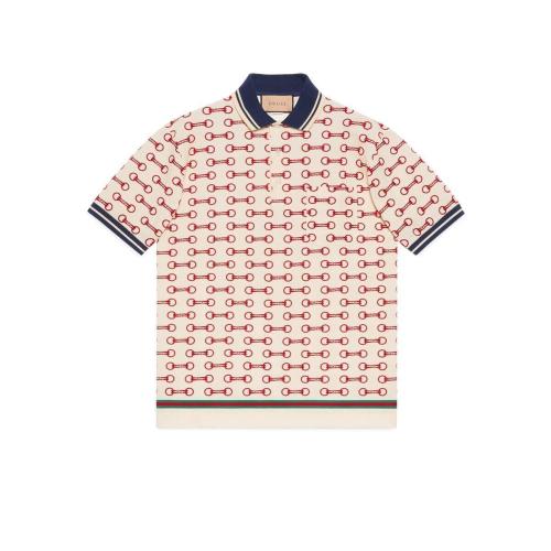  GUCCI古馳 22年秋冬 男士 馬銜扣印花棉質(zhì)Polo衫 717391 XJEWA 9376