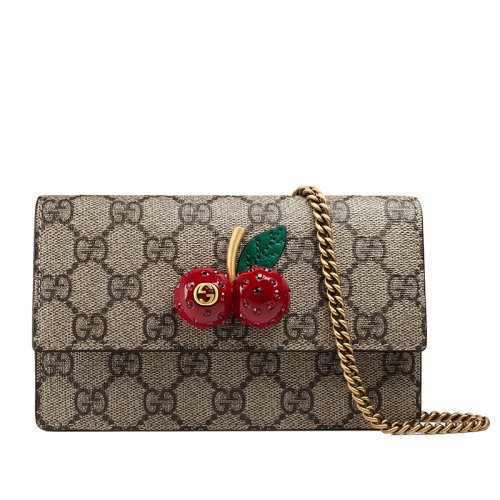 GUCCI/古馳  經(jīng)典款Suprême迷你系列 老花帆布櫻桃鏈條迷你單肩包481291K9GXT8694