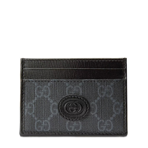 GUCCI/古馳 21新款 男士黑色老花帆布皮革飾邊卡片夾67300292TCN1000
