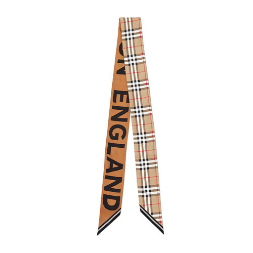 BURBERRY/博柏利 Vintage格紋拼徽標(biāo)印花窄版絲巾 80289501