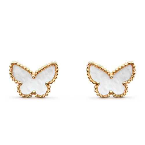 Van Cleef & Arpels/梵克雅寶 經(jīng)典Sweet Alhambra papillon系列 白珍珠母貝黃金蝴蝶形狀耳釘VCARN5JM00