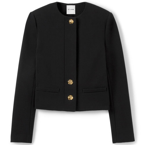 【21春夏新款】St. John/盛薔 黑色米蘭諾針織短款女士夾克K6130E1