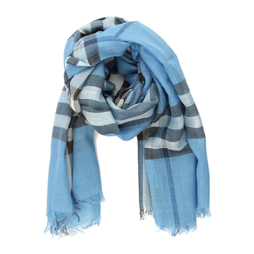 BURBERRY/博柏利 女士藍(lán)色經(jīng)典格紋圖案時(shí)尚保暖圍巾圍脖 3921778