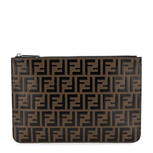 Fendi/芬迪   男士黑褐色拼接雙F標識手拿包