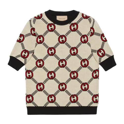 GUCCI/古馳      女士黑色和象牙白色互扣式加大雙G羊毛提花雙面毛衣678310XKB7T9194