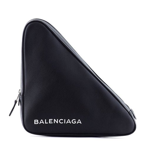 Balenciaga/巴黎世家 女士黑色皮革三角形皮質(zhì)手拿包