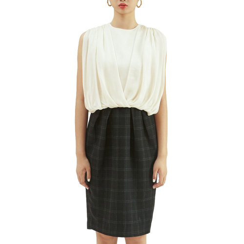 19年秋冬款nisiss/怡夕上下拼接收腰無袖連身裙女士連衣裙n151so04