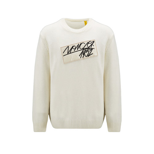 Moncler/蒙克萊 22年秋冬新款 1952系列 男士本白色純羊毛徽標圖案針織衫毛衣H20929C00005M2015034