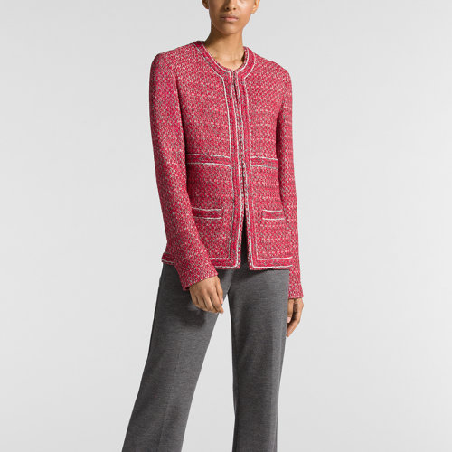 St.John/盛薔紅色修身針織長袖外套女士夾克K61X071