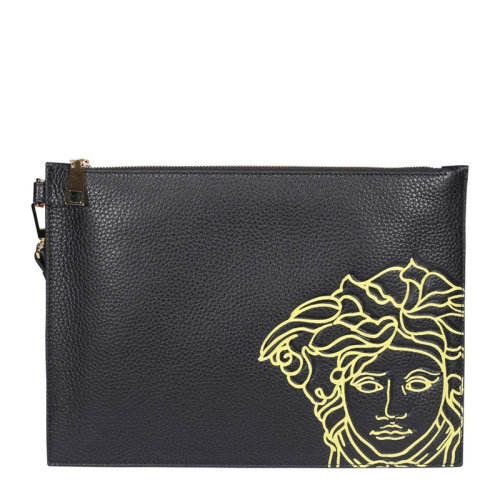 VERSACE/范思哲 男士黑色小牛皮美杜莎頭像印花拉鏈開(kāi)合錢包卡包手包腕包手拿包男包 DP85102-DVTG4M-DNZ5H