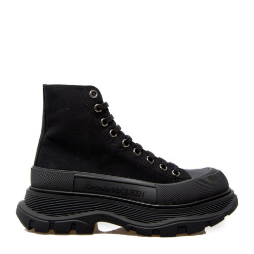 Alexander McQueen/亞歷山大麥昆 王一博同款男士黑色棉質(zhì)橡膠底側(cè)面徽標(biāo)系帶高幫鞋厚底鞋休閑鞋運(yùn)動(dòng)鞋男鞋 604254-W4L32-1000