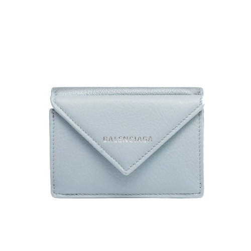 Balenciaga/巴黎世家  PAPIER系列 藍(lán)色小牛皮翻蓋按扣迷你錢包391446DLQ0N4005