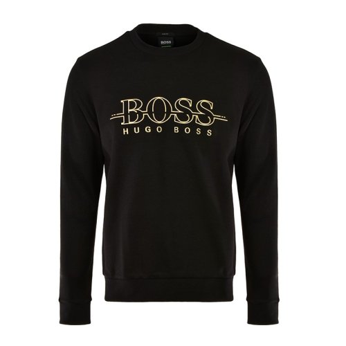 HUGO BOSS/雨果波士 男裝 服飾 黑色棉質(zhì)金色logo標(biāo)識(shí)時(shí)尚休閑 男士長(zhǎng)袖T恤