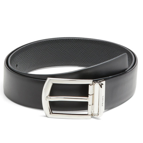 PRADA/普拉達  男士黑色皮革和金屬扣雙面腰帶35毫米2CC468_2DAE_F0002